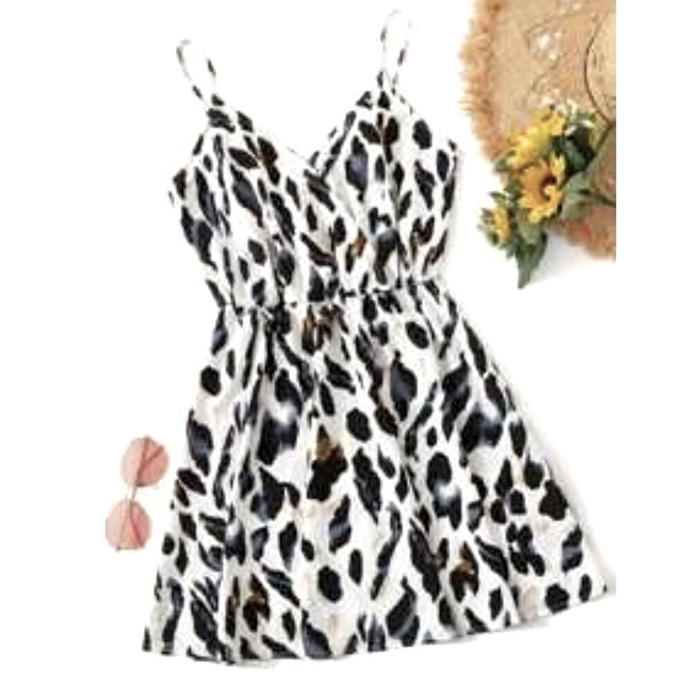 Leopard Print Wrap Blouson Slip Dress Women’s Size L 8-10